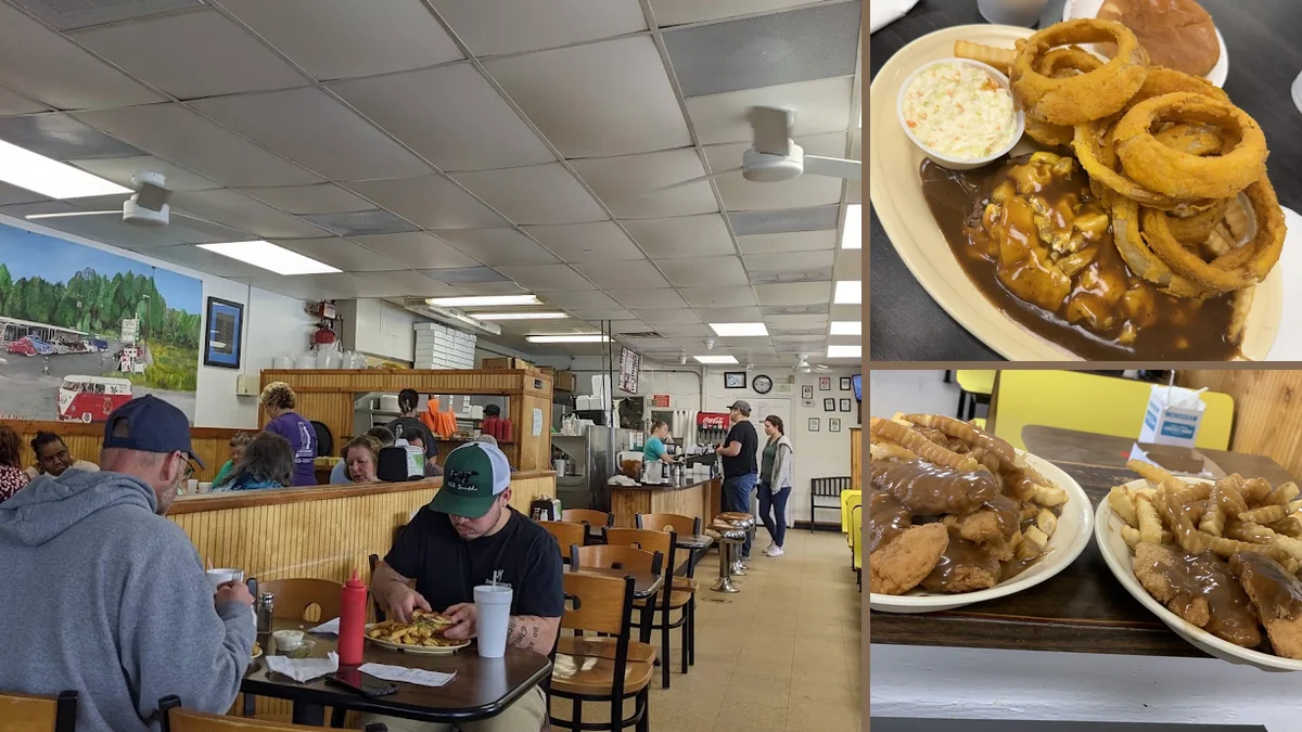 Throwback diner setting with family-friendly booths.